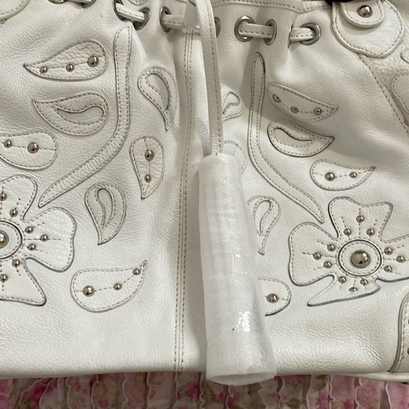 NWOT White Sharif Large Leather Purse and Dust Bag - Picture 3 of 15